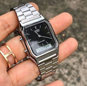 Relógio Casio Vintage Retangular Analógico e Digital AQ-230A Prata